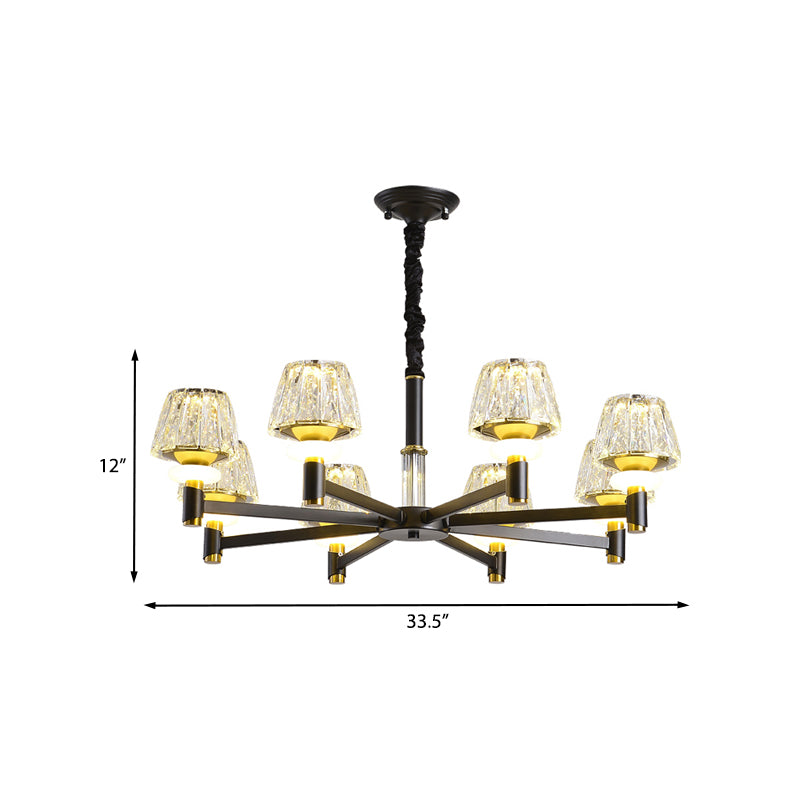 Cone Faceted Crystal Pendant Light Fixture Simple Style 6/8-Head Black Finish Chandelier Lamp with Sputnik Design Clearhalo 'Ceiling Lights' 'Chandeliers' 'Modern Chandeliers' 'Modern' Lighting' 968397
