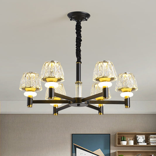 Cone Faceted Crystal Pendant Light Fixture Simple Style 6/8-Head Black Finish Chandelier Lamp with Sputnik Design 6 Black Clearhalo 'Ceiling Lights' 'Chandeliers' 'Modern Chandeliers' 'Modern' Lighting' 968398