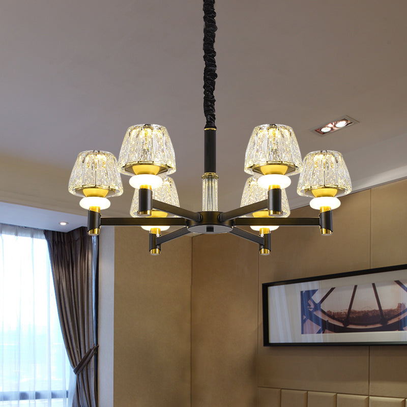 Cone Faceted Crystal Pendant Light Fixture Simple Style 6/8-Head Black Finish Chandelier Lamp with Sputnik Design Clearhalo 'Ceiling Lights' 'Chandeliers' 'Modern Chandeliers' 'Modern' Lighting' 968399