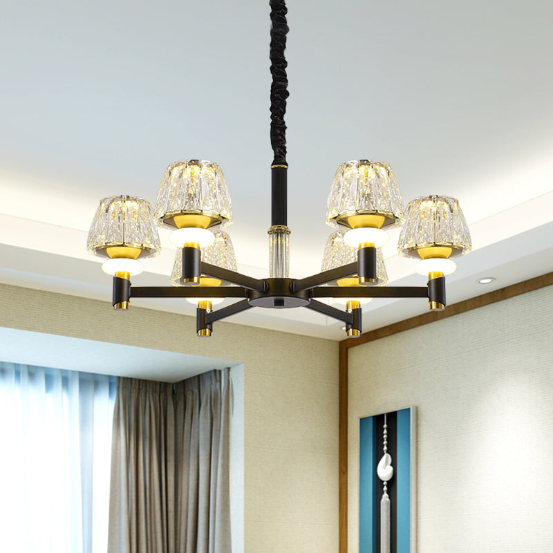 Cone Faceted Crystal Pendant Light Fixture Simple Style 6/8-Head Black Finish Chandelier Lamp with Sputnik Design Clearhalo 'Ceiling Lights' 'Chandeliers' 'Modern Chandeliers' 'Modern' Lighting' 968400