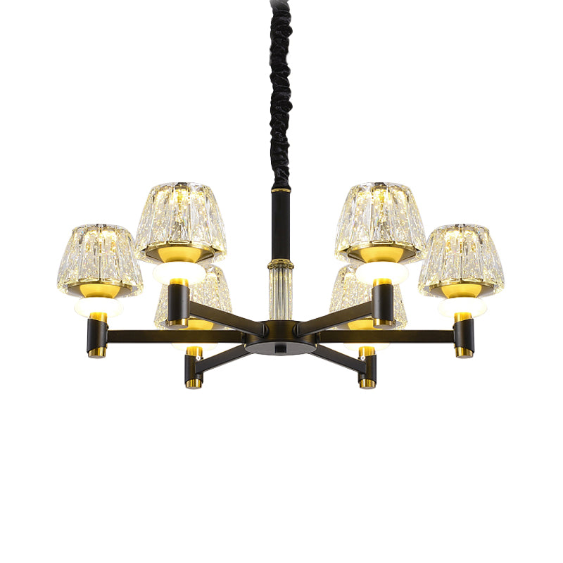 Cone Faceted Crystal Pendant Light Fixture Simple Style 6/8-Head Black Finish Chandelier Lamp with Sputnik Design Clearhalo 'Ceiling Lights' 'Chandeliers' 'Modern Chandeliers' 'Modern' Lighting' 968401