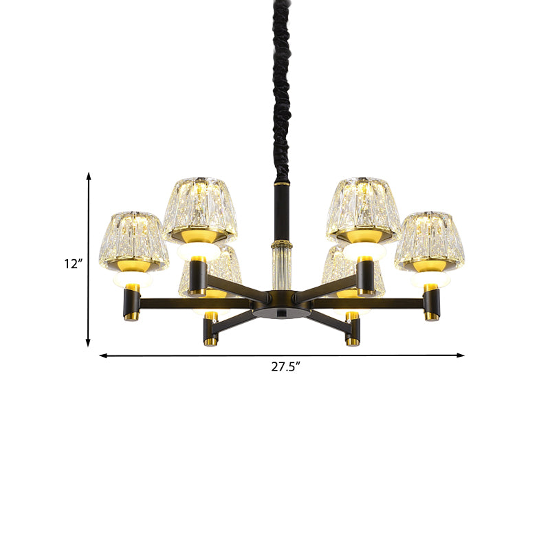 Cone Faceted Crystal Pendant Light Fixture Simple Style 6/8-Head Black Finish Chandelier Lamp with Sputnik Design Clearhalo 'Ceiling Lights' 'Chandeliers' 'Modern Chandeliers' 'Modern' Lighting' 968402