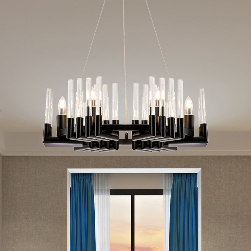 Clear Crystal Candelabra Ceiling Chandelier Minimal 6 Lights Black Finish Hanging Lamp Kit for Dining Room Black Clearhalo 'Ceiling Lights' 'Chandeliers' 'Modern Chandeliers' 'Modern' Lighting' 968403