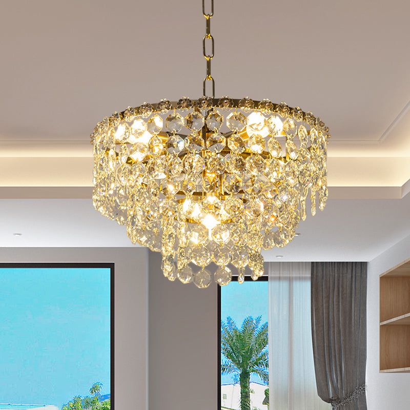 Layered Round Pendant Chandelier Minimalist Clear Crystal Ball 5 Heads Dining Room Hanging Light Fixture Clear Clearhalo 'Ceiling Lights' 'Chandeliers' 'Clear' 'Industrial' 'Modern Chandeliers' 'Modern' 'Tiffany' 'Traditional Chandeliers' Lighting' 968407