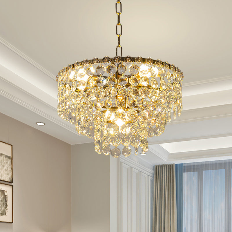 Layered Round Pendant Chandelier Minimalist Clear Crystal Ball 5 Heads Dining Room Hanging Light Fixture Clearhalo 'Ceiling Lights' 'Chandeliers' 'Clear' 'Industrial' 'Modern Chandeliers' 'Modern' 'Tiffany' 'Traditional Chandeliers' Lighting' 968408