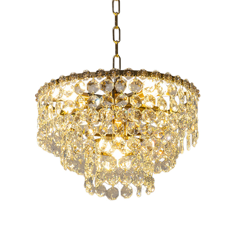 Layered Round Pendant Chandelier Minimalist Clear Crystal Ball 5 Heads Dining Room Hanging Light Fixture Clearhalo 'Ceiling Lights' 'Chandeliers' 'Clear' 'Industrial' 'Modern Chandeliers' 'Modern' 'Tiffany' 'Traditional Chandeliers' Lighting' 968409