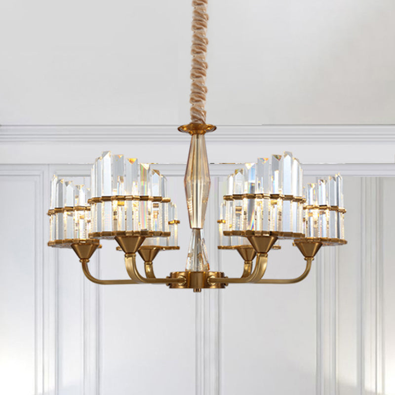 Curved Chandelier Light Fixture Modern Faceted Crystal 3/6-Light Gold Finish Hanging Pendant for Living Room 6 Gold Clearhalo 'Ceiling Lights' 'Chandeliers' 'Modern Chandeliers' 'Modern' Lighting' 968415