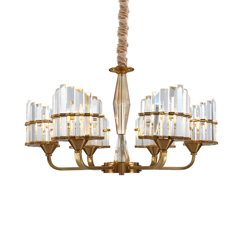 Curved Chandelier Light Fixture Modern Faceted Crystal 3/6-Light Gold Finish Hanging Pendant for Living Room Clearhalo 'Ceiling Lights' 'Chandeliers' 'Modern Chandeliers' 'Modern' Lighting' 968416