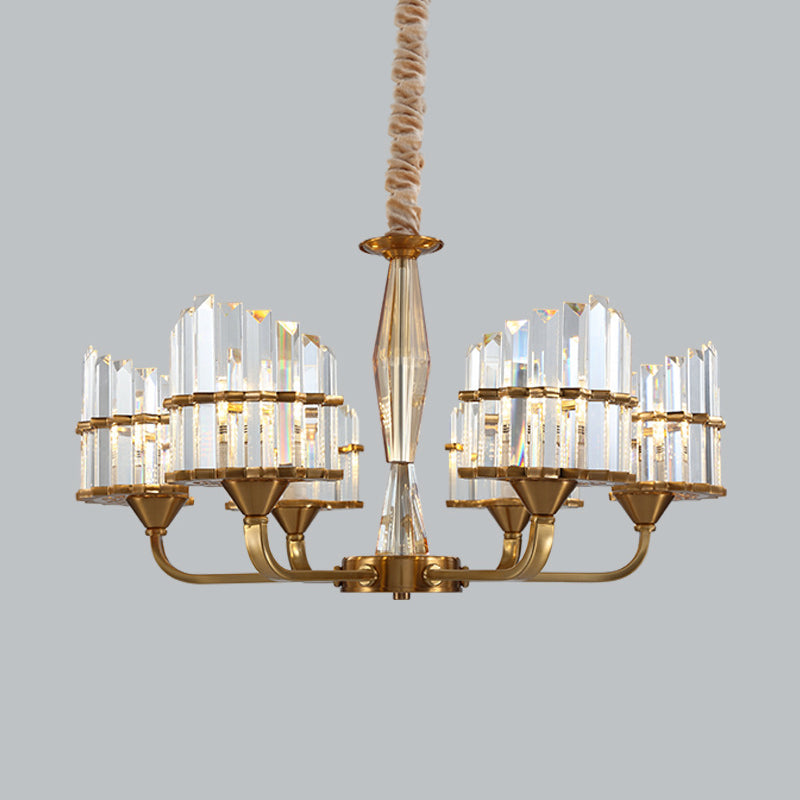Curved Chandelier Light Fixture Modern Faceted Crystal 3/6-Light Gold Finish Hanging Pendant for Living Room Clearhalo 'Ceiling Lights' 'Chandeliers' 'Modern Chandeliers' 'Modern' Lighting' 968417