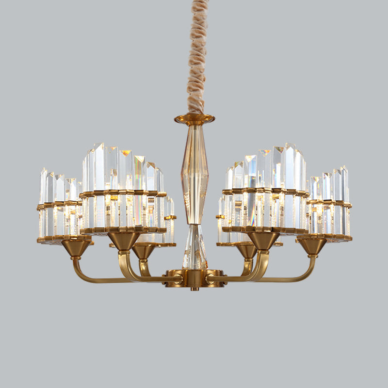 Curved Chandelier Light Fixture Modern Faceted Crystal 3/6-Light Gold Finish Hanging Pendant for Living Room Clearhalo 'Ceiling Lights' 'Chandeliers' 'Modern Chandeliers' 'Modern' Lighting' 968417