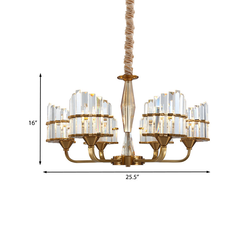 Curved Chandelier Light Fixture Modern Faceted Crystal 3/6-Light Gold Finish Hanging Pendant for Living Room Clearhalo 'Ceiling Lights' 'Chandeliers' 'Modern Chandeliers' 'Modern' Lighting' 968418