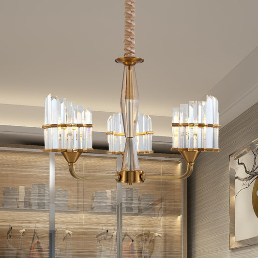 Curved Chandelier Light Fixture Modern Faceted Crystal 3/6-Light Gold Finish Hanging Pendant for Living Room 3 Gold Clearhalo 'Ceiling Lights' 'Chandeliers' 'Modern Chandeliers' 'Modern' Lighting' 968419