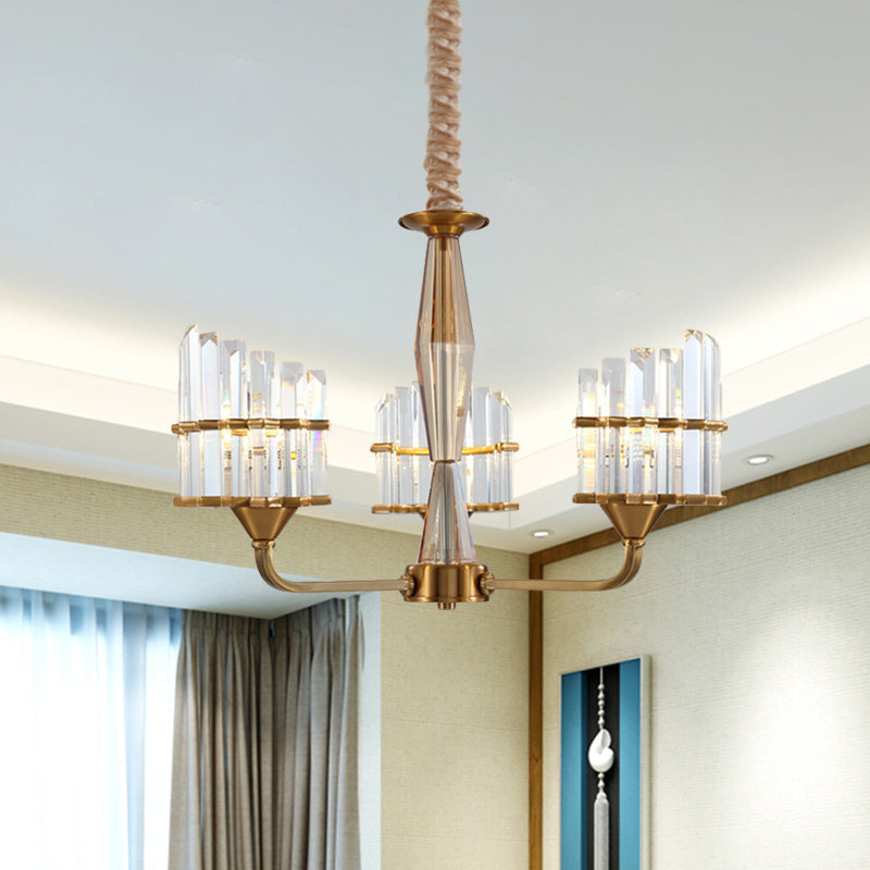 Curved Chandelier Light Fixture Modern Faceted Crystal 3/6-Light Gold Finish Hanging Pendant for Living Room Clearhalo 'Ceiling Lights' 'Chandeliers' 'Modern Chandeliers' 'Modern' Lighting' 968420