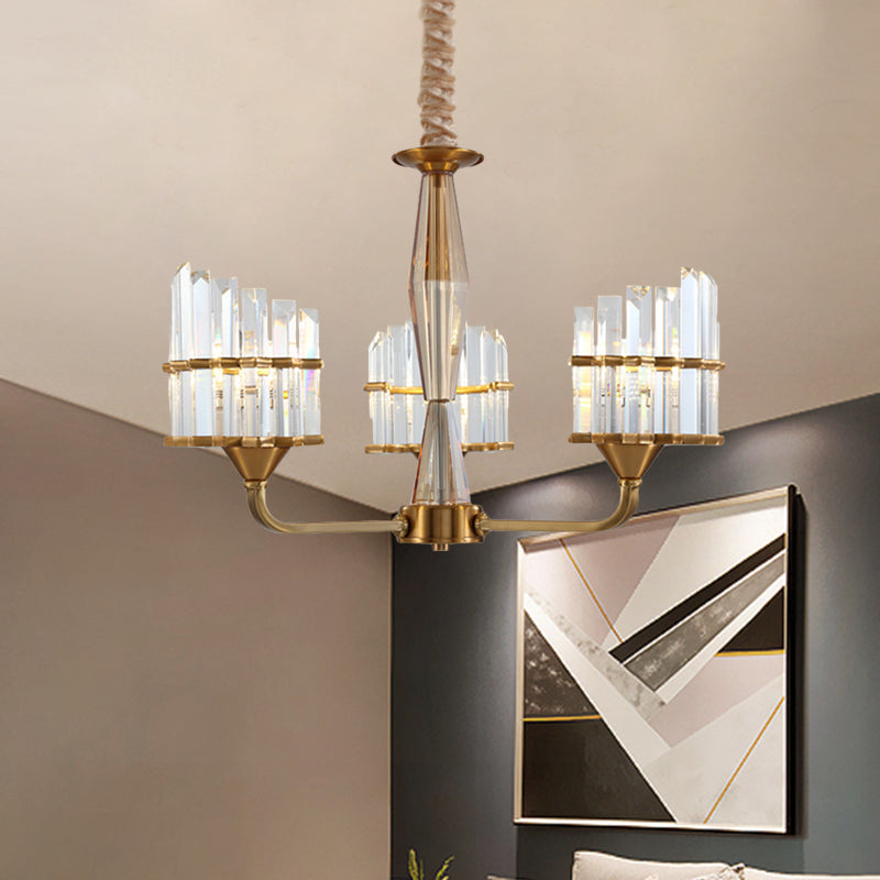 Curved Chandelier Light Fixture Modern Faceted Crystal 3/6-Light Gold Finish Hanging Pendant for Living Room Clearhalo 'Ceiling Lights' 'Chandeliers' 'Modern Chandeliers' 'Modern' Lighting' 968421