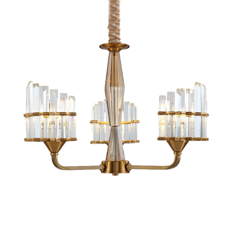 Curved Chandelier Light Fixture Modern Faceted Crystal 3/6-Light Gold Finish Hanging Pendant for Living Room Clearhalo 'Ceiling Lights' 'Chandeliers' 'Modern Chandeliers' 'Modern' Lighting' 968422