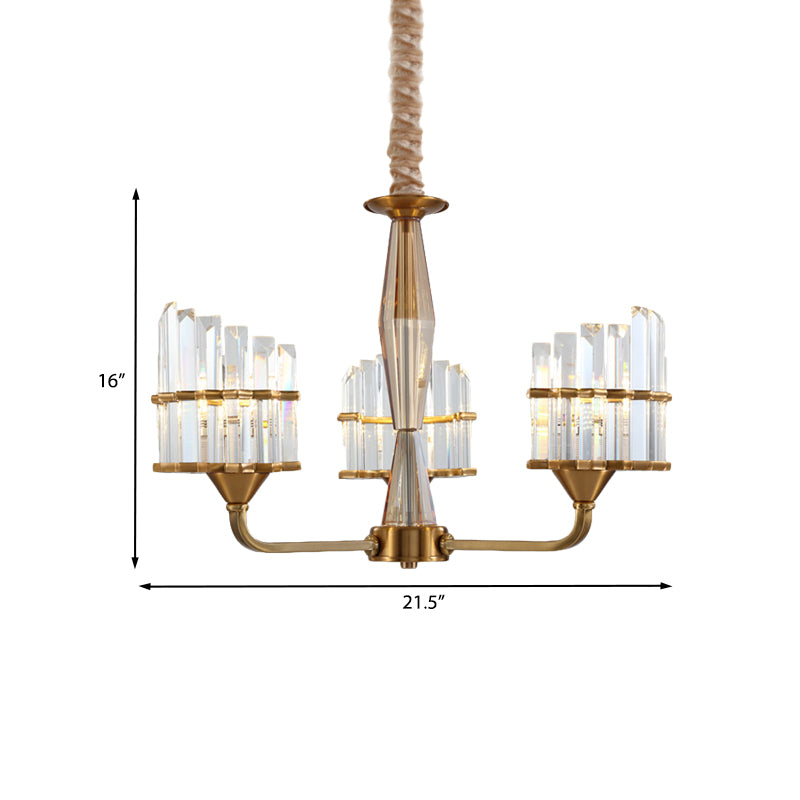 Curved Chandelier Light Fixture Modern Faceted Crystal 3/6-Light Gold Finish Hanging Pendant for Living Room Clearhalo 'Ceiling Lights' 'Chandeliers' 'Modern Chandeliers' 'Modern' Lighting' 968423
