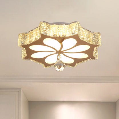 Flower Flushmount Modern Style Faceted Crystal LED Gold Flush Mount Lighting for Corridor Gold Clearhalo 'Ceiling Lights' 'Close To Ceiling Lights' 'Close to ceiling' 'Flush mount' Lighting' 968465