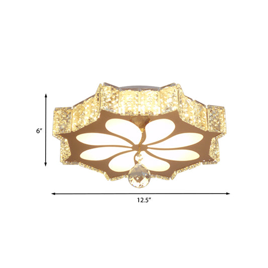 Flower Flushmount Modern Style Faceted Crystal LED Gold Flush Mount Lighting for Corridor Clearhalo 'Ceiling Lights' 'Close To Ceiling Lights' 'Close to ceiling' 'Flush mount' Lighting' 968468