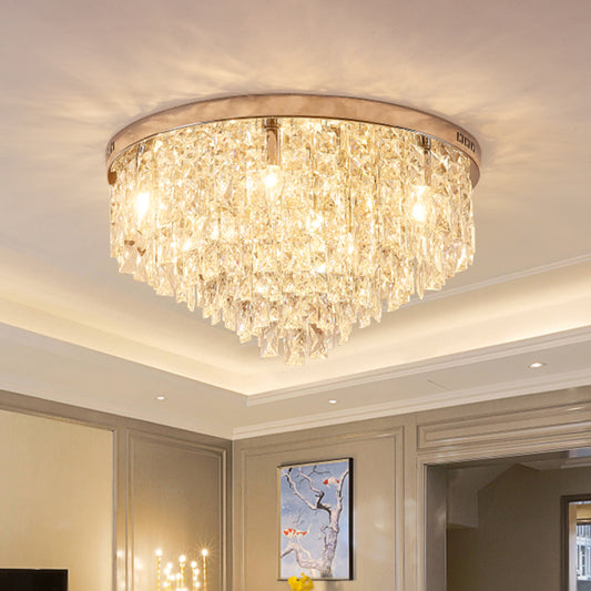 Clear Crystal Layered Flush Mount Minimalist 12 Heads Close to Ceiling Lamp in Gold for Living Room Gold Clearhalo 'Ceiling Lights' 'Close To Ceiling Lights' 'Close to ceiling' 'Flush mount' Lighting' 968469