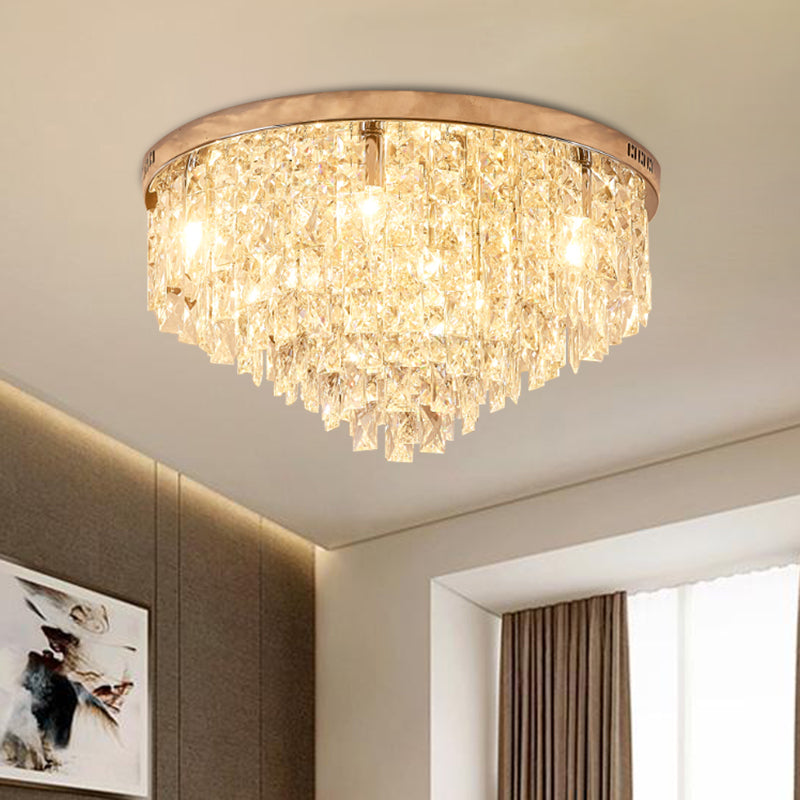 Clear Crystal Layered Flush Mount Minimalist 12 Heads Close to Ceiling Lamp in Gold for Living Room Clearhalo 'Ceiling Lights' 'Close To Ceiling Lights' 'Close to ceiling' 'Flush mount' Lighting' 968470