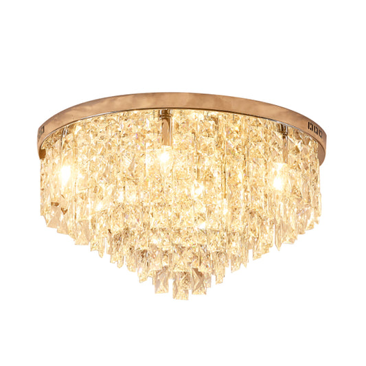 Clear Crystal Layered Flush Mount Minimalist 12 Heads Close to Ceiling Lamp in Gold for Living Room Clearhalo 'Ceiling Lights' 'Close To Ceiling Lights' 'Close to ceiling' 'Flush mount' Lighting' 968471