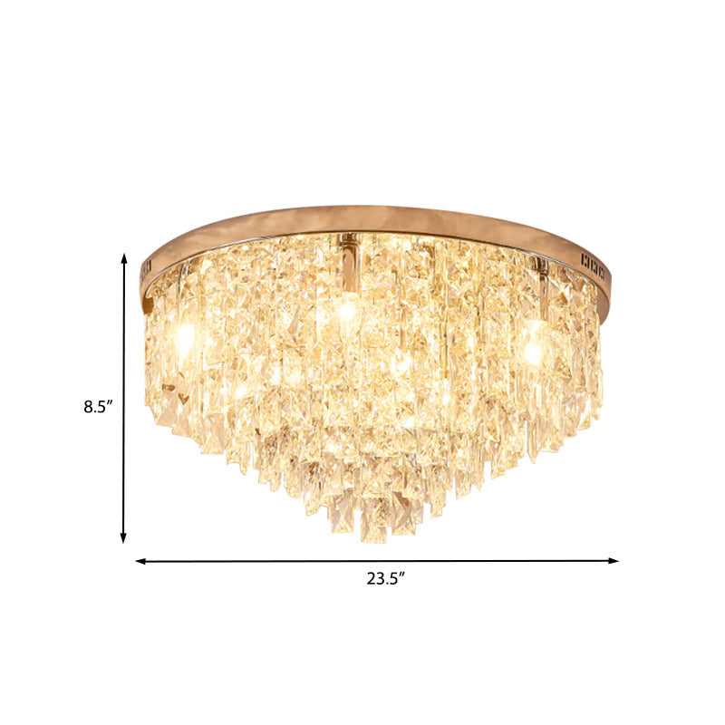 Clear Crystal Layered Flush Mount Minimalist 12 Heads Close to Ceiling Lamp in Gold for Living Room Clearhalo 'Ceiling Lights' 'Close To Ceiling Lights' 'Close to ceiling' 'Flush mount' Lighting' 968472