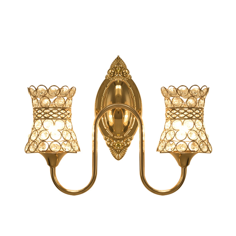 Swirl Am Metal Wall Lighting Ideas Modern 2 Heads Gold Finish Inserted Crystal Wall Light Sconce Clearhalo 'Cast Iron' 'Glass' 'Industrial' 'Modern wall lights' 'Modern' 'Tiffany' 'Traditional wall lights' 'Wall Lamps & Sconces' 'Wall Lights' Lighting' 968554