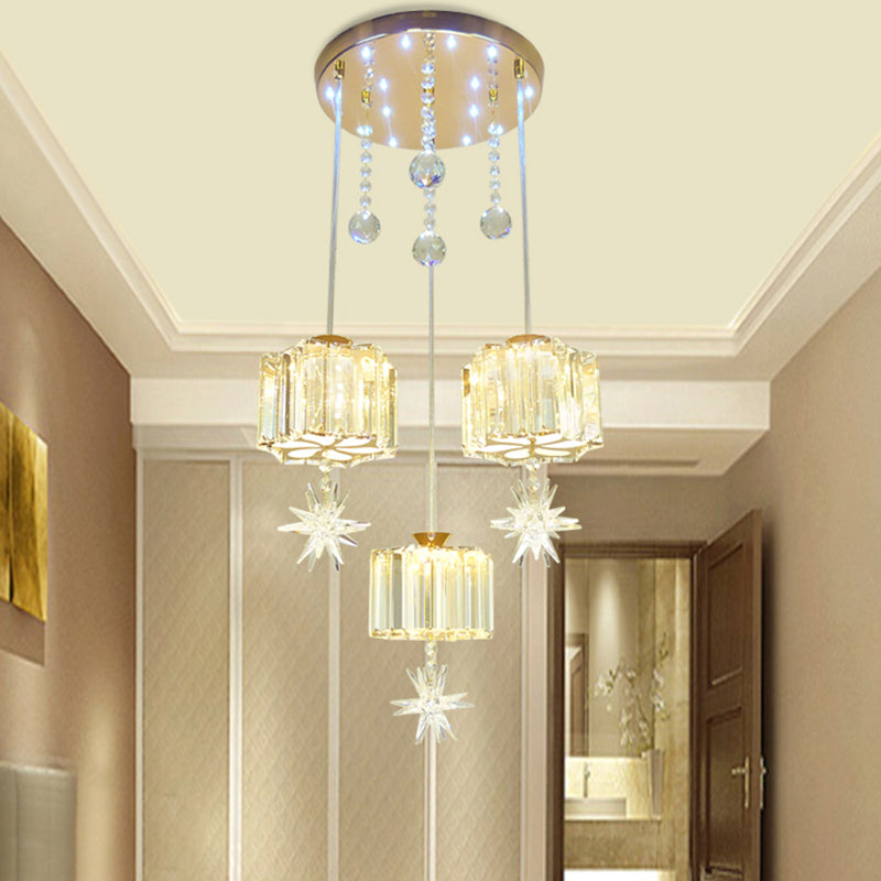 Faceted Crystal Flower Cluster Pendant Light Modernist 3 Heads Hanging Lamp Kit in Gold for Dining Room Gold Clearhalo 'Ceiling Lights' 'Modern Pendants' 'Modern' 'Pendant Lights' 'Pendants' Lighting' 968581