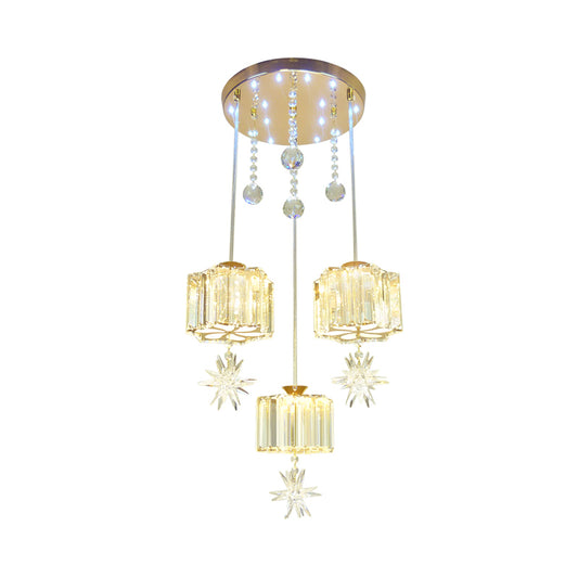 Faceted Crystal Flower Cluster Pendant Light Modernist 3 Heads Hanging Lamp Kit in Gold for Dining Room Clearhalo 'Ceiling Lights' 'Modern Pendants' 'Modern' 'Pendant Lights' 'Pendants' Lighting' 968583