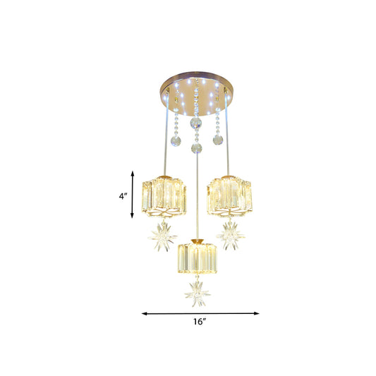 Faceted Crystal Flower Cluster Pendant Light Modernist 3 Heads Hanging Lamp Kit in Gold for Dining Room Clearhalo 'Ceiling Lights' 'Modern Pendants' 'Modern' 'Pendant Lights' 'Pendants' Lighting' 968584