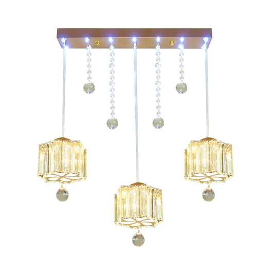Gold Blossom Multi Pendant Contemporary 3 Bulbs Faceted Crystal Hanging Light Fixture with Linear Canopy Clearhalo 'Ceiling Lights' 'Modern Pendants' 'Modern' 'Pendant Lights' 'Pendants' Lighting' 968586