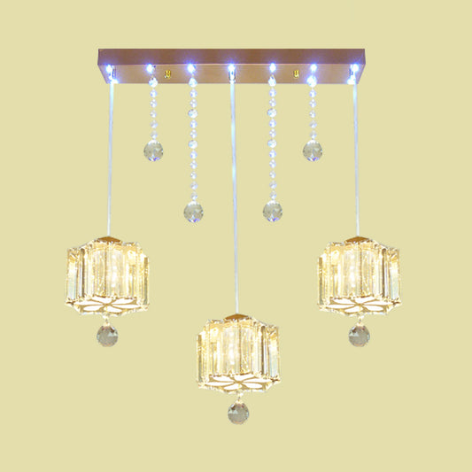 Gold Blossom Multi Pendant Contemporary 3 Bulbs Faceted Crystal Hanging Light Fixture with Linear Canopy Clearhalo 'Ceiling Lights' 'Modern Pendants' 'Modern' 'Pendant Lights' 'Pendants' Lighting' 968587