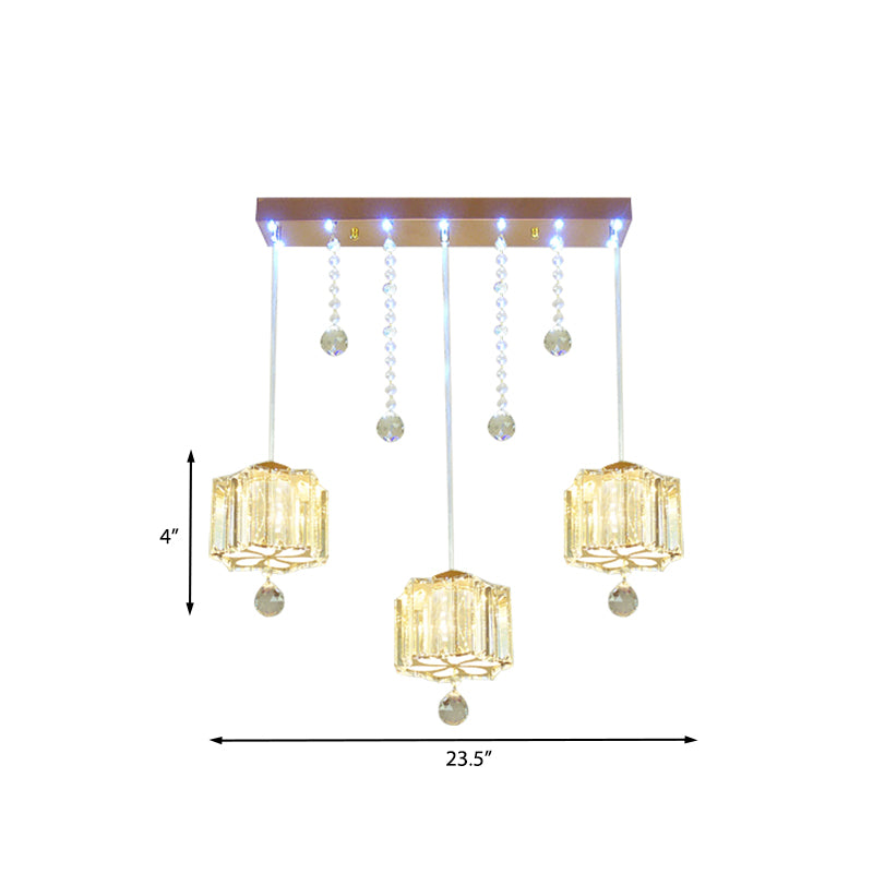 Gold Blossom Multi Pendant Contemporary 3 Bulbs Faceted Crystal Hanging Light Fixture with Linear Canopy Clearhalo 'Ceiling Lights' 'Modern Pendants' 'Modern' 'Pendant Lights' 'Pendants' Lighting' 968588