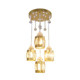 Minimalist 4 Bulbs Pendant Lighting Fixture Gold Cylinder Multi Ceiling Lamp with Crystal Shade Clearhalo 'Ceiling Lights' 'Modern Pendants' 'Modern' 'Pendant Lights' 'Pendants' Lighting' 968591