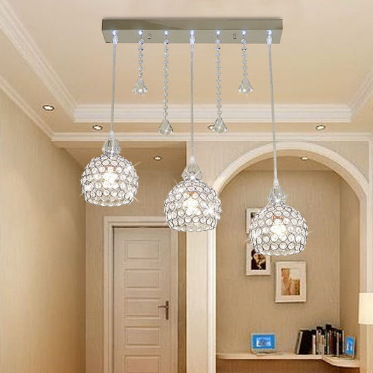 Globe Corridor Multi Pendant Light Crystal 3 Lights Contemporary Style Ceiling Suspension Lamp in Gold Clearhalo 'Ceiling Lights' 'Modern Pendants' 'Modern' 'Pendant Lights' 'Pendants' Lighting' 968594