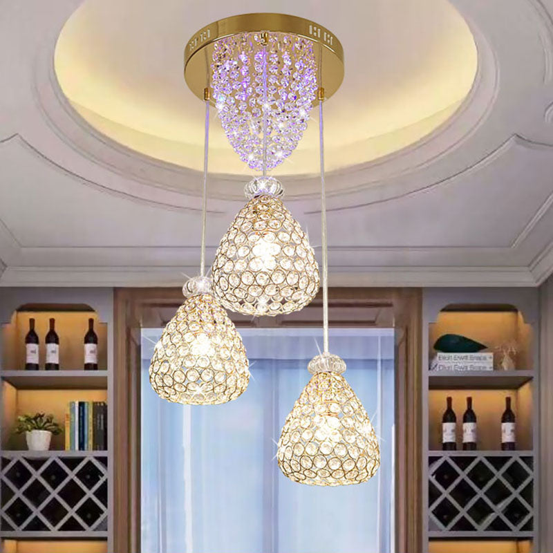Modernism Teardrop Inserted Crystal Ceiling Lamp 3 Heads Cluster Pendant Light in Gold Gold Clearhalo 'Ceiling Lights' 'Modern Pendants' 'Modern' 'Pendant Lights' 'Pendants' Lighting' 968597
