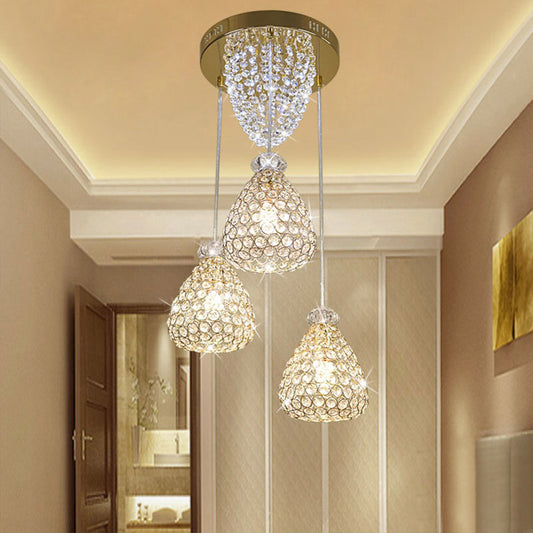 Modernism Teardrop Inserted Crystal Ceiling Lamp 3 Heads Cluster Pendant Light in Gold Clearhalo 'Ceiling Lights' 'Modern Pendants' 'Modern' 'Pendant Lights' 'Pendants' Lighting' 968598