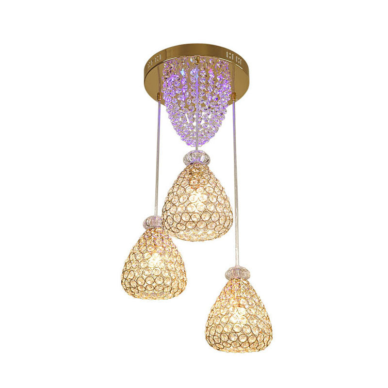 Modernism Teardrop Inserted Crystal Ceiling Lamp 3 Heads Cluster Pendant Light in Gold Clearhalo 'Ceiling Lights' 'Modern Pendants' 'Modern' 'Pendant Lights' 'Pendants' Lighting' 968599