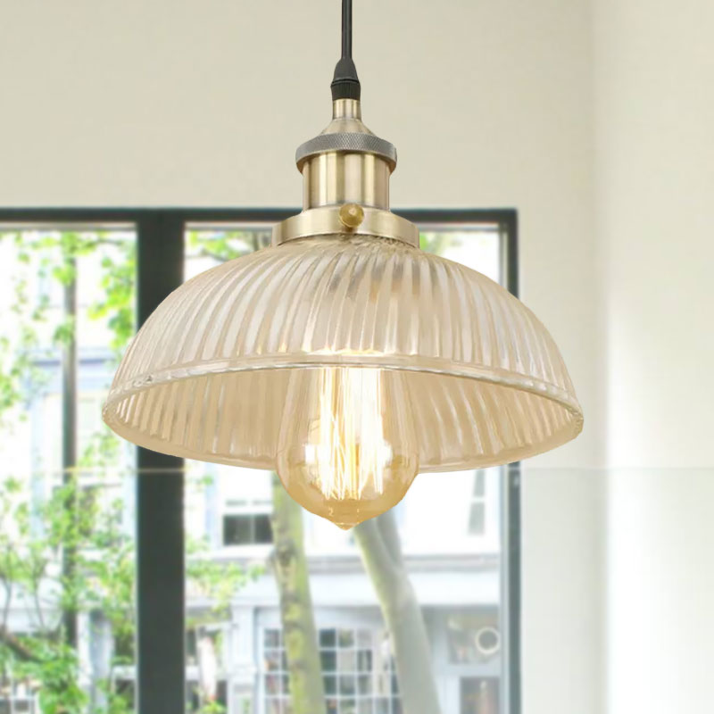 Black/Bronze/Rust Dome Pendant Ceiling Light Industrial Ribbed Glass 1 Light Dining Room Hanging Lamp Clearhalo 'Ceiling Lights' 'Glass shade' 'Glass' 'Industrial Pendants' 'Industrial' 'Middle Century Pendants' 'Pendant Lights' 'Pendants' 'Tiffany' Lighting' 968897