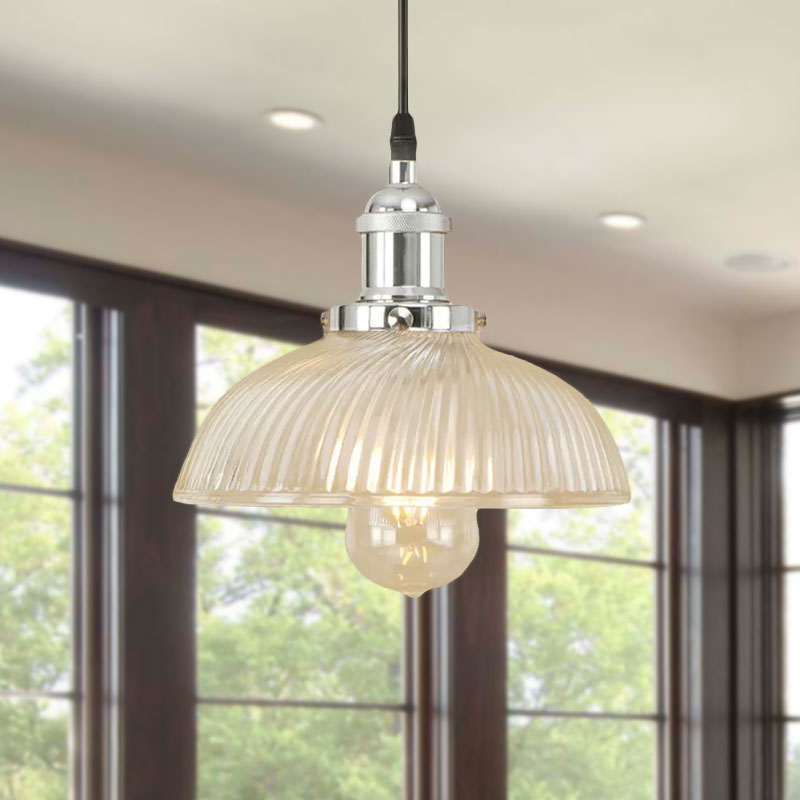 Black/Bronze/Rust Dome Pendant Ceiling Light Industrial Ribbed Glass 1 Light Dining Room Hanging Lamp Clearhalo 'Ceiling Lights' 'Glass shade' 'Glass' 'Industrial Pendants' 'Industrial' 'Middle Century Pendants' 'Pendant Lights' 'Pendants' 'Tiffany' Lighting' 968898