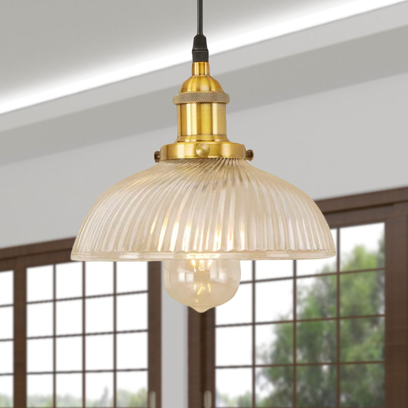 Black/Bronze/Rust Dome Pendant Ceiling Light Industrial Ribbed Glass 1 Light Dining Room Hanging Lamp Clearhalo 'Ceiling Lights' 'Glass shade' 'Glass' 'Industrial Pendants' 'Industrial' 'Middle Century Pendants' 'Pendant Lights' 'Pendants' 'Tiffany' Lighting' 968899