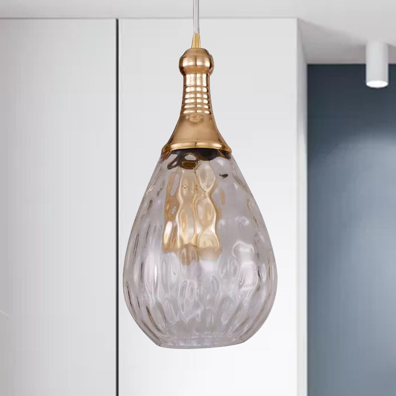 Vintage Teardrop Pendant Lighting 1 Bulb Height Adjustable Amber/Clear/Smoke Water Glass Shade Hanging Ceiling Light Clearhalo 'Ceiling Lights' 'Glass shade' 'Glass' 'Industrial Pendants' 'Industrial' 'Middle Century Pendants' 'Pendant Lights' 'Pendants' 'Tiffany' Lighting' 968904