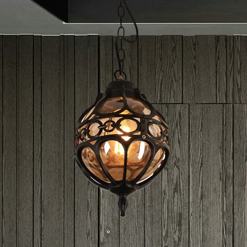 Loft Sphere Ceiling Pendant Light Amber Closed Glass 1 Light 7"/9" W Outdoor Hanging Light for Balcony in Black/Bronze Clearhalo 'Art Deco Pendants' 'Black' 'Cast Iron' 'Ceiling Lights' 'Ceramic' 'Crystal' 'Industrial Pendants' 'Industrial' 'Metal' 'Middle Century Pendants' 'Pendant Lights' 'Pendants' 'Rustic Pendants' 'Tiffany' Lighting' 968905