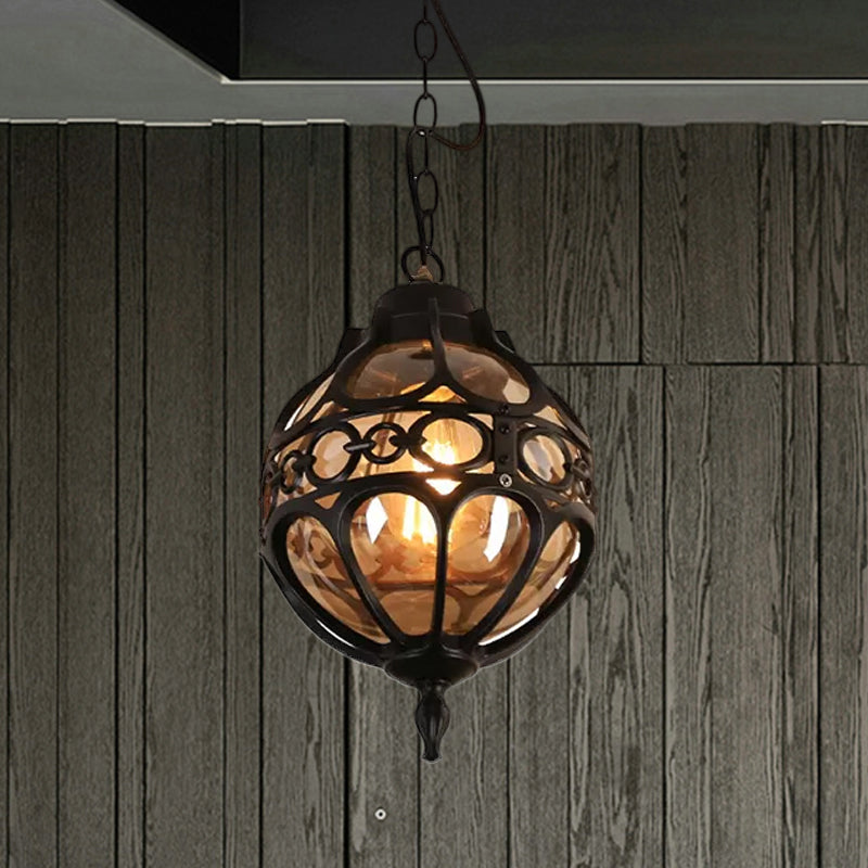 Loft Sphere Ceiling Pendant Light Amber Closed Glass 1 Light 7"/9" W Outdoor Hanging Light for Balcony in Black/Bronze Clearhalo 'Art Deco Pendants' 'Black' 'Cast Iron' 'Ceiling Lights' 'Ceramic' 'Crystal' 'Industrial Pendants' 'Industrial' 'Metal' 'Middle Century Pendants' 'Pendant Lights' 'Pendants' 'Rustic Pendants' 'Tiffany' Lighting' 968905