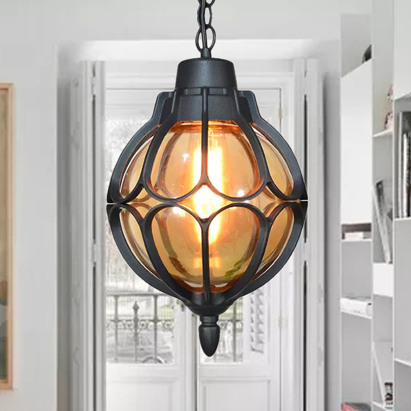 1 Light 7"/9"/11" Wide Orb Pendant Lamp Vintage Amber Glass Suspension Lamp in Black/Bronze/Gold Clearhalo 'Ceiling Lights' 'Glass shade' 'Glass' 'Industrial Pendants' 'Industrial' 'Middle Century Pendants' 'Pendant Lights' 'Pendants' 'Tiffany' Lighting' 968908