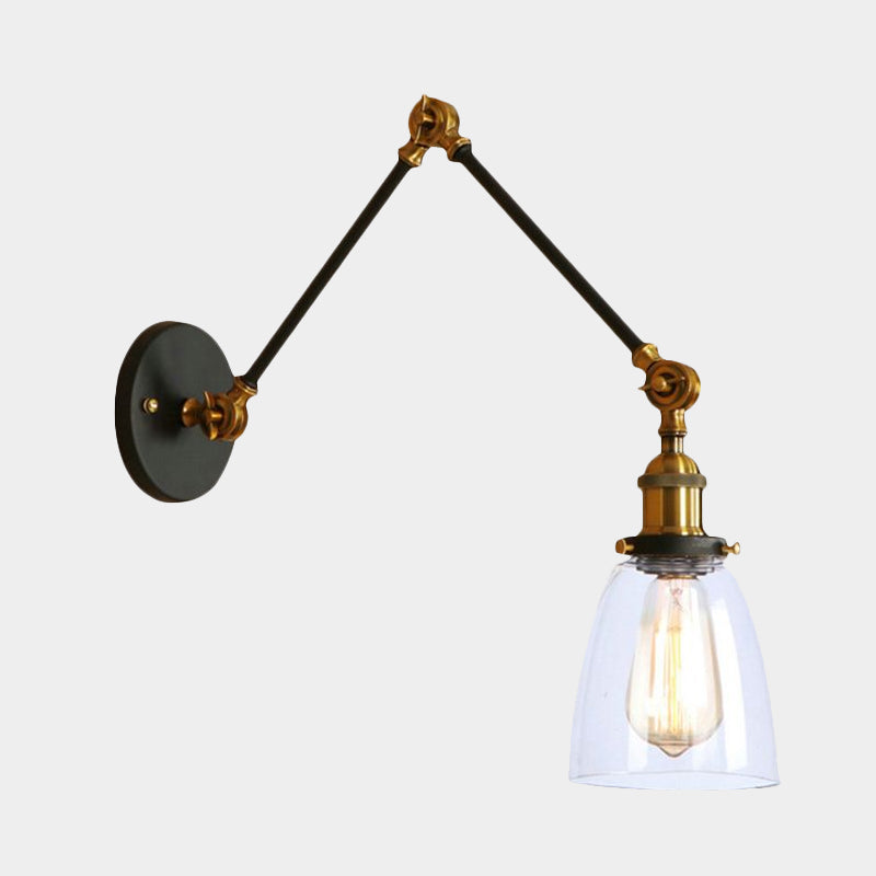 Tapered Beside Sconce Light Fixture Antique Clear Glass 1 Light Black/Silver/Brass Wall Lamp with Swing Arm Clearhalo 'Cast Iron' 'Glass' 'Industrial wall lights' 'Industrial' 'Middle century wall lights' 'Modern' 'Tiffany' 'Traditional wall lights' 'Wall Lamps & Sconces' 'Wall Lights' Lighting' 968965