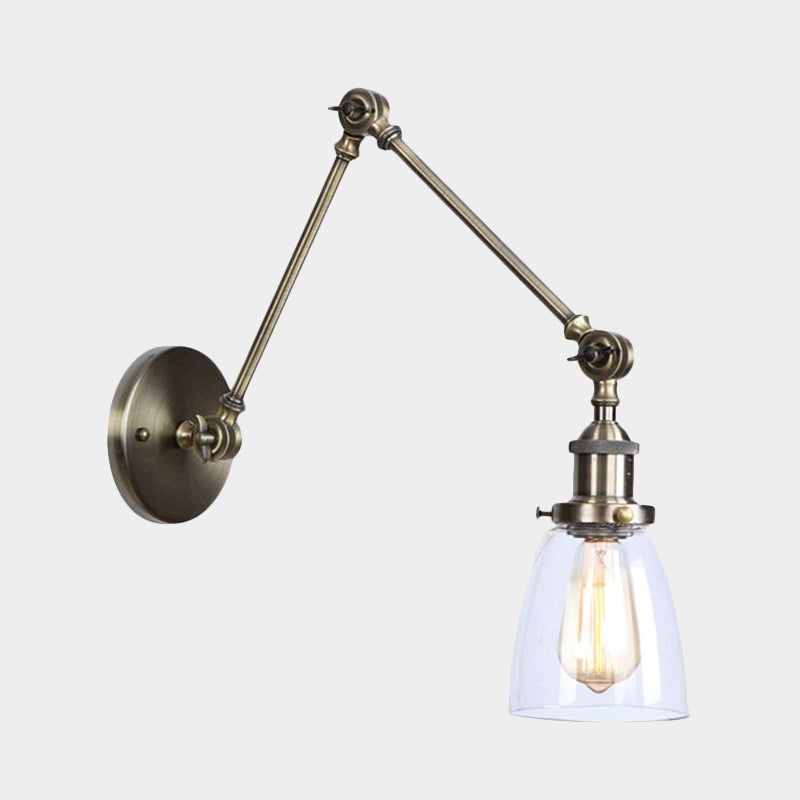 Tapered Beside Sconce Light Fixture Antique Clear Glass 1 Light Black/Silver/Brass Wall Lamp with Swing Arm Clearhalo 'Cast Iron' 'Glass' 'Industrial wall lights' 'Industrial' 'Middle century wall lights' 'Modern' 'Tiffany' 'Traditional wall lights' 'Wall Lamps & Sconces' 'Wall Lights' Lighting' 968967