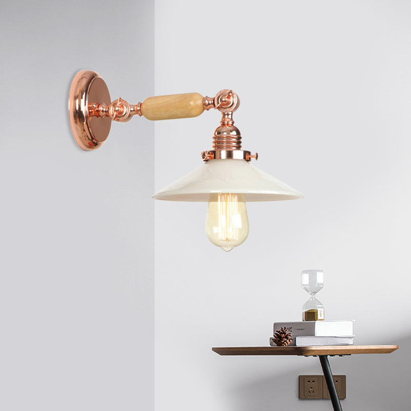 Rose Gold One Light Sconce Light Industrial Opal Glass Cone Shade Lighting Fixture Clearhalo 'Cast Iron' 'Glass' 'Industrial wall lights' 'Industrial' 'Middle century wall lights' 'Modern' 'Tiffany' 'Traditional wall lights' 'Wall Lamps & Sconces' 'Wall Lights' Lighting' 968986