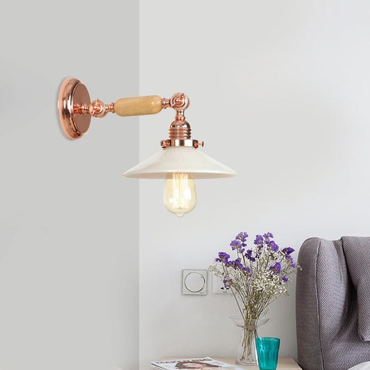 Rose Gold One Light Sconce Light Industrial Opal Glass Cone Shade Lighting Fixture Clearhalo 'Cast Iron' 'Glass' 'Industrial wall lights' 'Industrial' 'Middle century wall lights' 'Modern' 'Tiffany' 'Traditional wall lights' 'Wall Lamps & Sconces' 'Wall Lights' Lighting' 968987