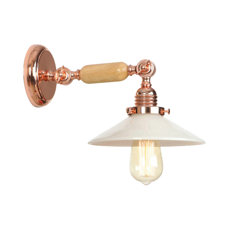 Rose Gold One Light Sconce Light Industrial Opal Glass Cone Shade Lighting Fixture Clearhalo 'Cast Iron' 'Glass' 'Industrial wall lights' 'Industrial' 'Middle century wall lights' 'Modern' 'Tiffany' 'Traditional wall lights' 'Wall Lamps & Sconces' 'Wall Lights' Lighting' 968988